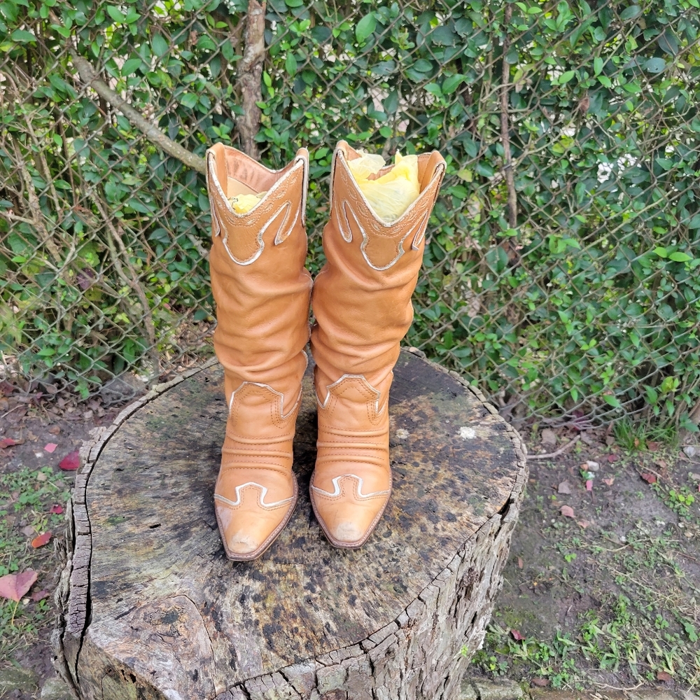 Women Vintage Leather Brown Cowgirl Boots Size 8.5, 9/Women Leather Boots/Women - Picture 3 of 9